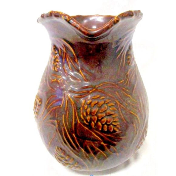 Celebrating Home Pitcher Stoneware 10'' Brown Golden Pinecone Pattern Autumn - Picture 5 of 5
